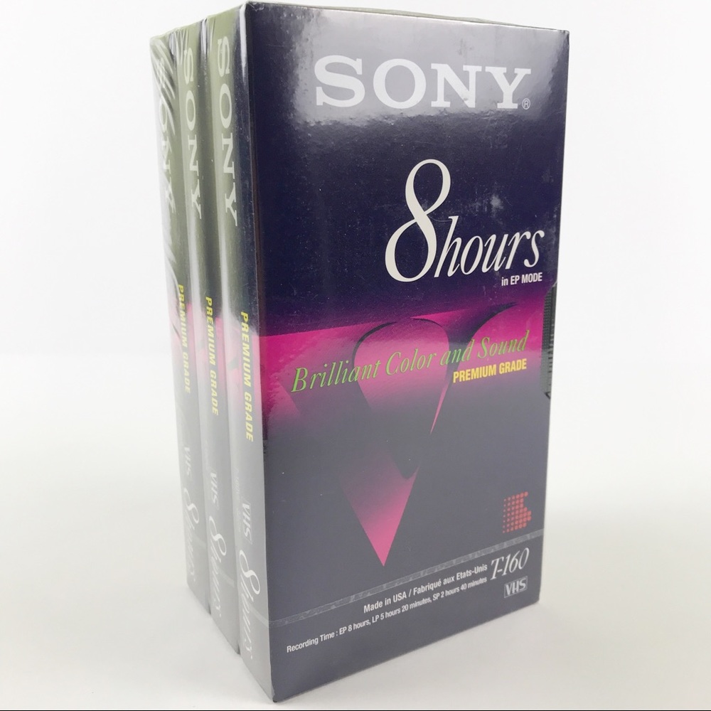 Sealed Sony T-160VE Premium Grade Blank VHS Tapes Made in USA 8 Hour Lot of 3 - Picture 1 of 14